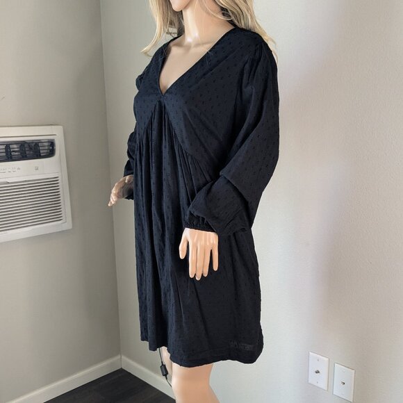 Old Navy Mini Dress Women's XL Black Clip Dot Swing Plunge V-Neck Long Sleeve - Picture 4 of 13